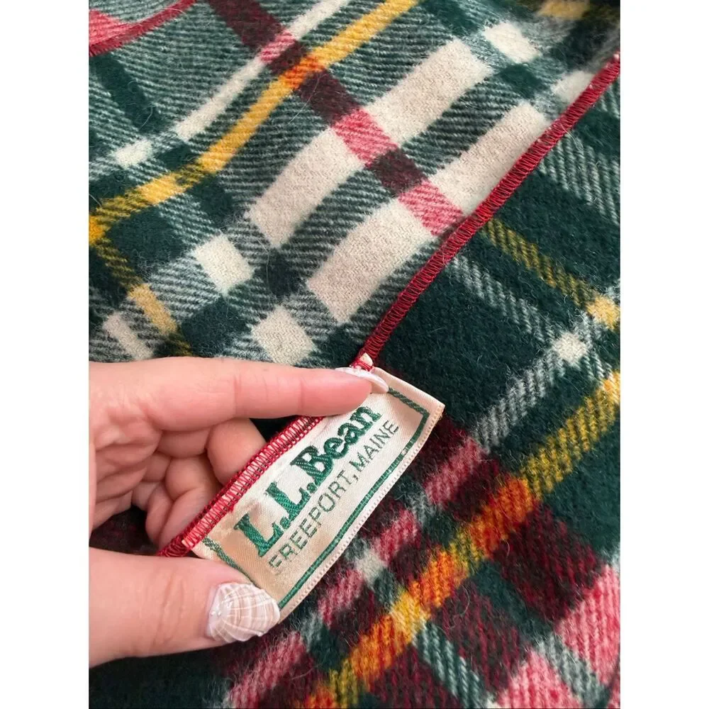 Vintage LL Bean Tartan Wool Blanket Camp Blanket Freeport, Maine USA Made